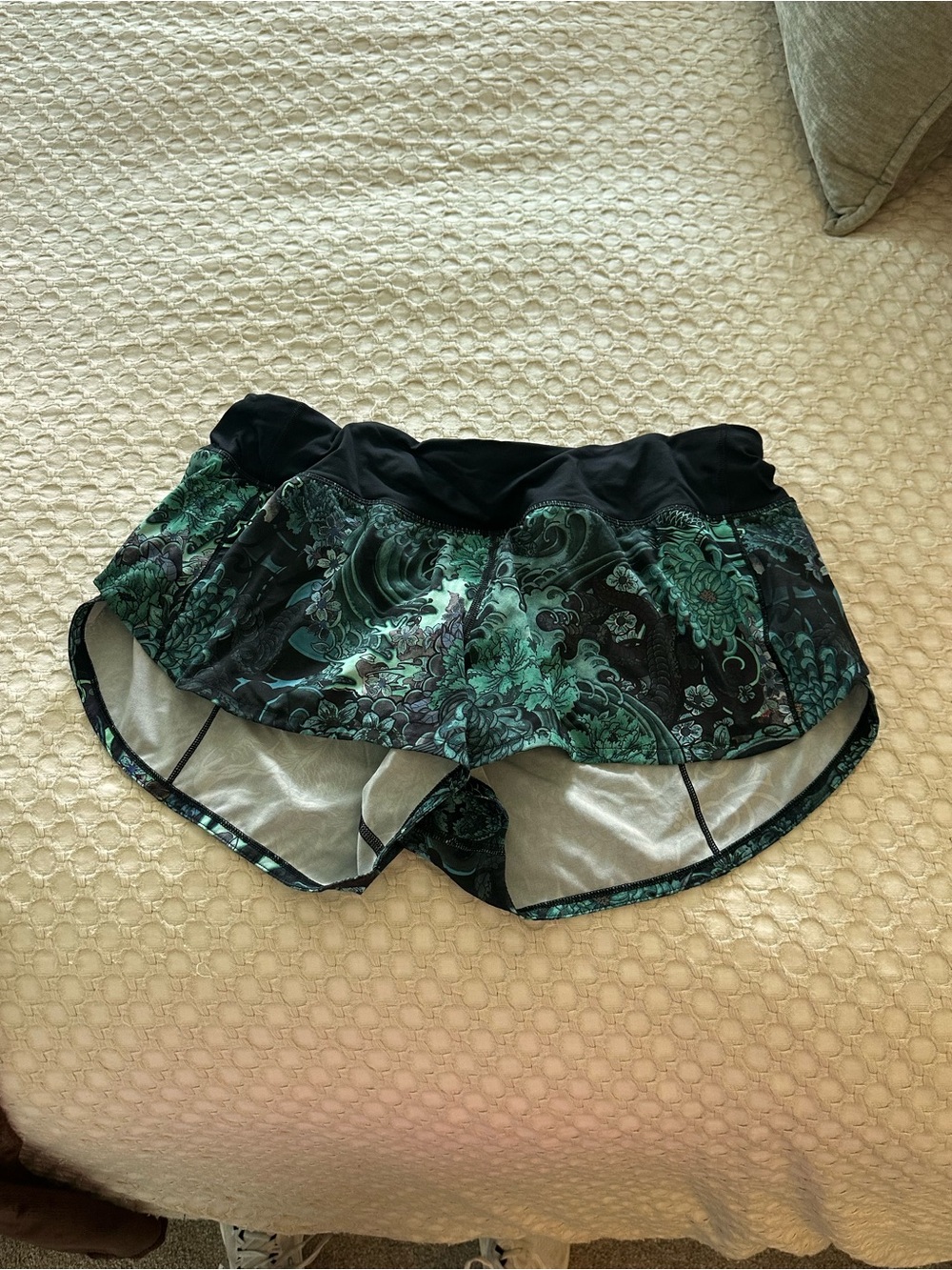 lululemon athletica Black and Teal Paisley Running Shorts
